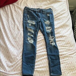Hollister High Rise Distressed Blue Jeans